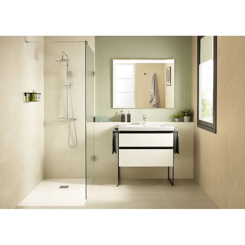 Mueble de baño con lavabo y 2 cajones de 80 cm de ancho con patas de color gris ártico Unik Domi Roca - Vista 3