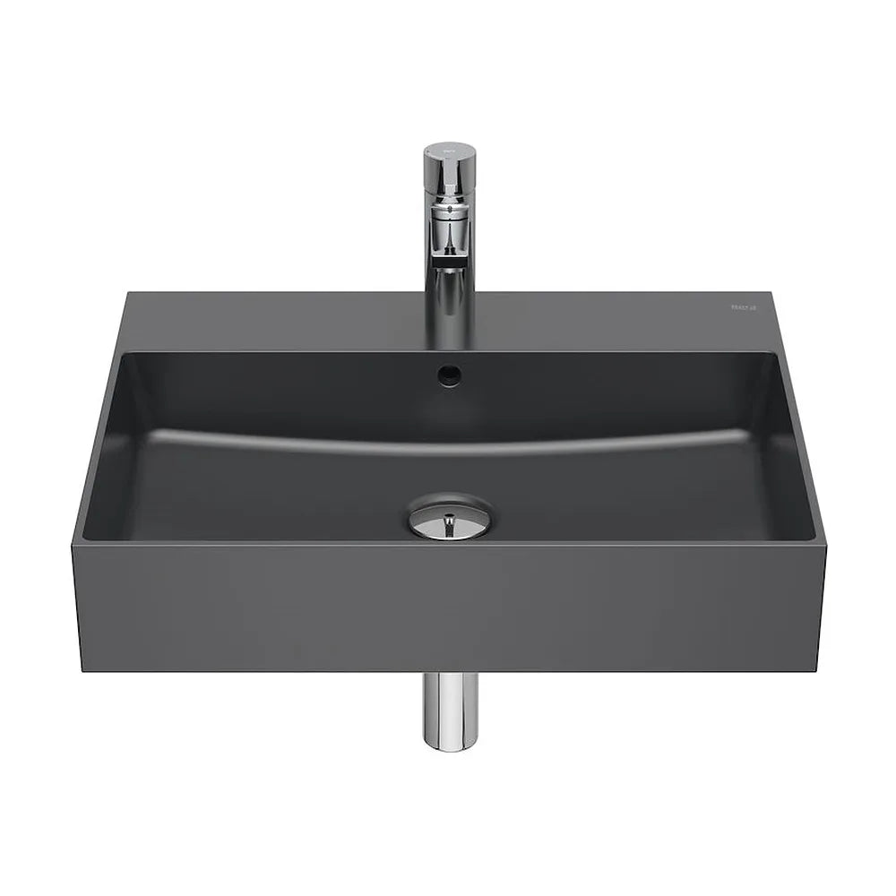 Lavabo de fineceramic con un diseño cuadrado y un acabado en color onix Inspira Roca - Vista 1