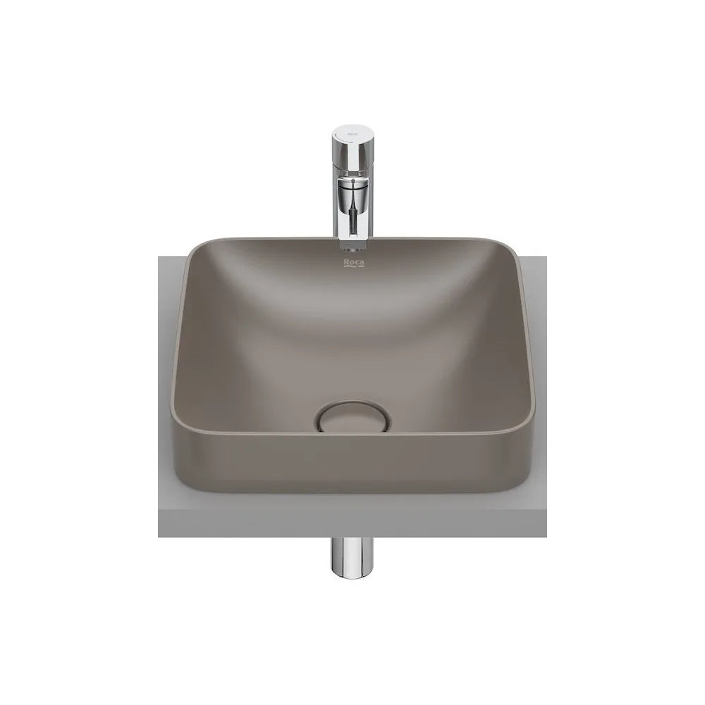 Lavabo de Encimera de Fineceramic con Diseño Cuadrado en Café Square Inspira Roca - Vista 1