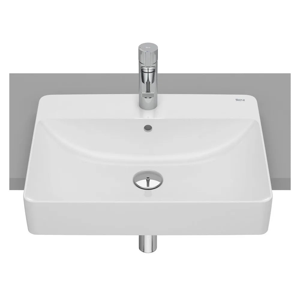 Lavabo de encimera semiempotrado de fineceramic con un acabado en color blanco Inspira Roca - Vista 1