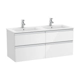 Bathroom Vanity Unit with Double Washbasin and 4 Drawers Unik The Gap 120cm Gloss White Roca
