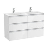 Mueble de baño con lavabo doble y 6 cajones de 120 cm de ancho color blanco brillo Unik The Gap Roca