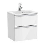 Meuble de salle de bains compact avec plan vasque et 2 tiroirs de 50 cm blanc brillant Unik The Gap Roca