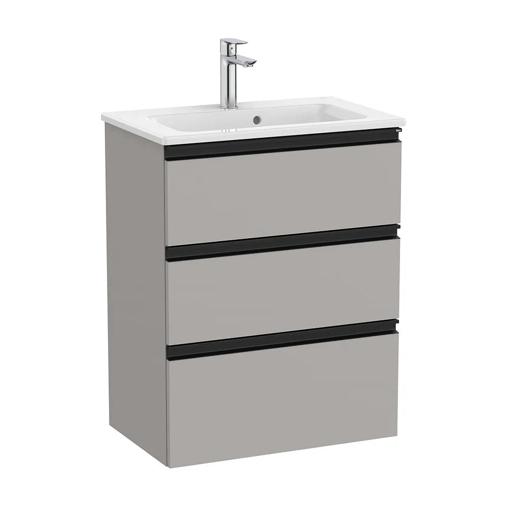 Mueble de baño compacto con lavabo y 3 cajones de 60 cm de ancho en color gris mate Unik The Gap Roca - Vista 1