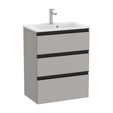 Compact Bathroom Vanity Unit with Washbasin and 3 Drawers Matte Grey Unik The Gap 60cm Roca