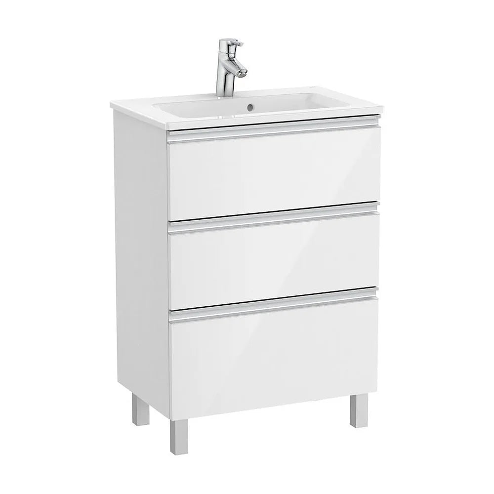 Mueble de baño compacto con lavabo y 3 cajones de 60 cm de ancho en color blanco brillo Unik The Gap Roca - Vista 2