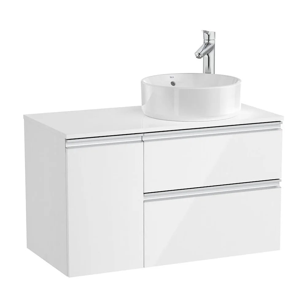 Mueble de Baño para Lavabo Hacia la Derecha con 1 Puerta y 2 Cajones de 90 cm Colección The Gap Blanco Brillo Roca - Vista 1