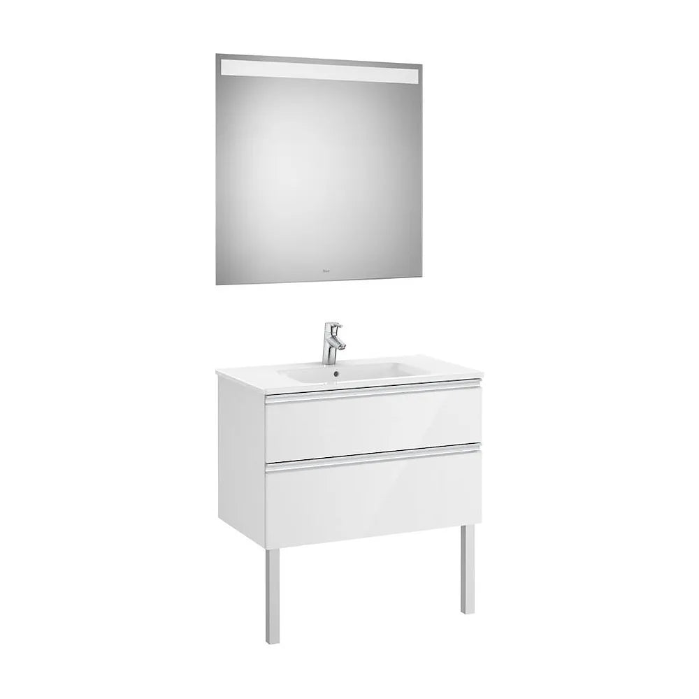 Conjunto de baño de 80 cm con dos cajones de color blanco brillo Pack The Gap Roca - Vista 2