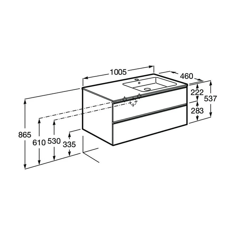 Mueble de baño de 100 cm de ancho con lavabo derecho en color blanco brillo Unik The Gap Roca - Vista 8