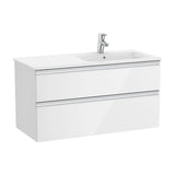 Mueble de baño de 100 cm de ancho con lavabo derecho en color blanco brillo Unik The Gap Roca