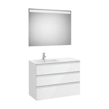 Mobile Bagno Sospeso con Lavabo Sinistro Bianco Lucido 3 Cassetti Ammortizzati Specchio con Led The Gap 100 cm Roca