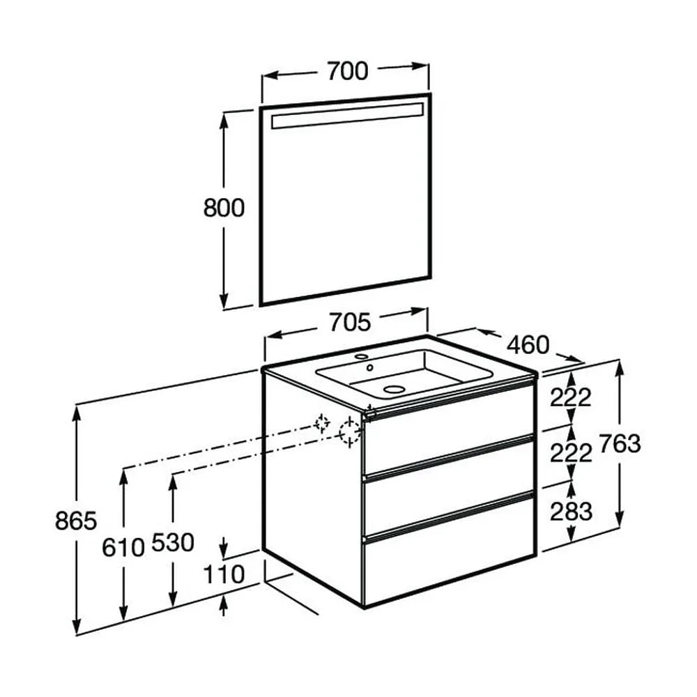 Conjunto de baño de 70 cm con lavabo central color blanco brillo Pack The Gap Roca - Vista 8