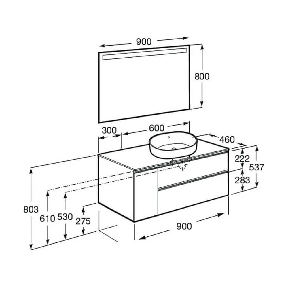 Mueble de Baño con Lavabo con Espejo Led de 90 cm Colección The Gap Roble Roca - Vista 9