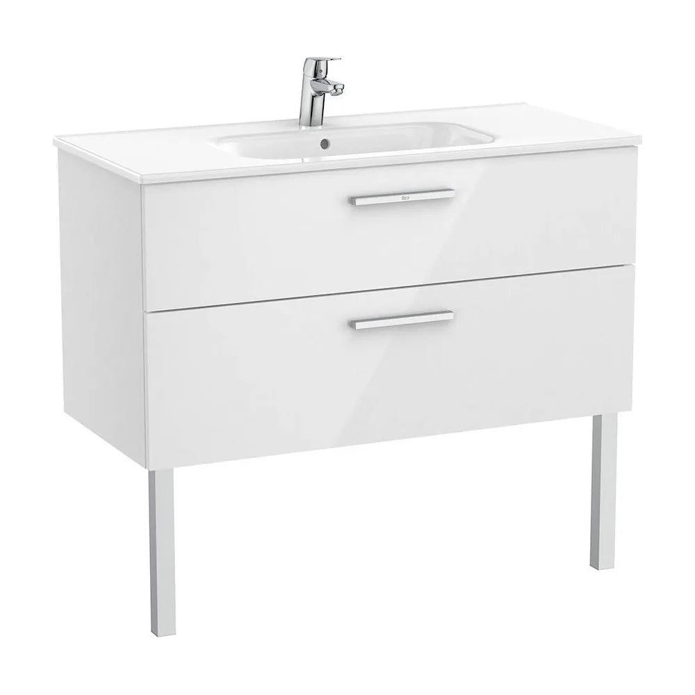 Mueble de baño de 100 cm con lavabo central color blanco brillo Unik Victoria Roca - Vista 2