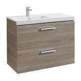 Meuble Pour Salle de Bains Avec Deux Tiroirs Et Vasque À Gauche Frêne Unik Prisma 90 cm Roca