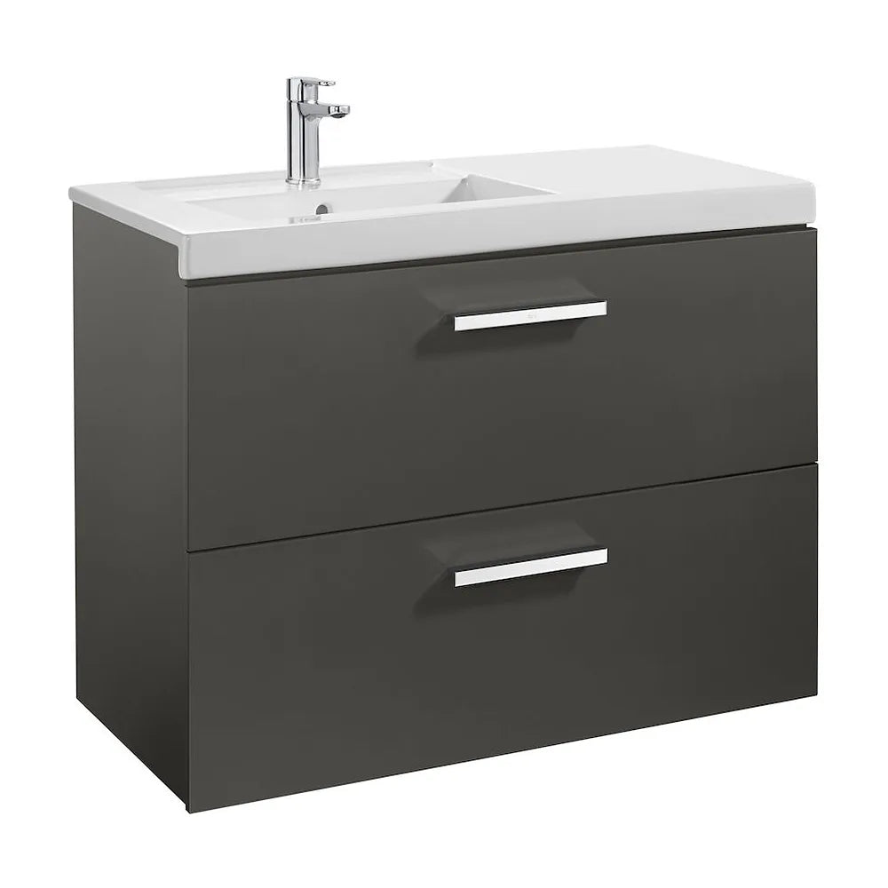 Mueble con 2 Cajones y Lavabo Izquierdo Unik de 90 cm Colección Prisma Gris Antracita Roca - Vista 1