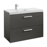 Meuble Avec Deux Tiroirs Et Plan Et Bac À Gauche Gris Anthracite Unik Prisma 90 cm Roca