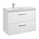 Meuble avec deux tiroirs et un bac à gauche 90 cm blanc brillant Unik Prisma Roca