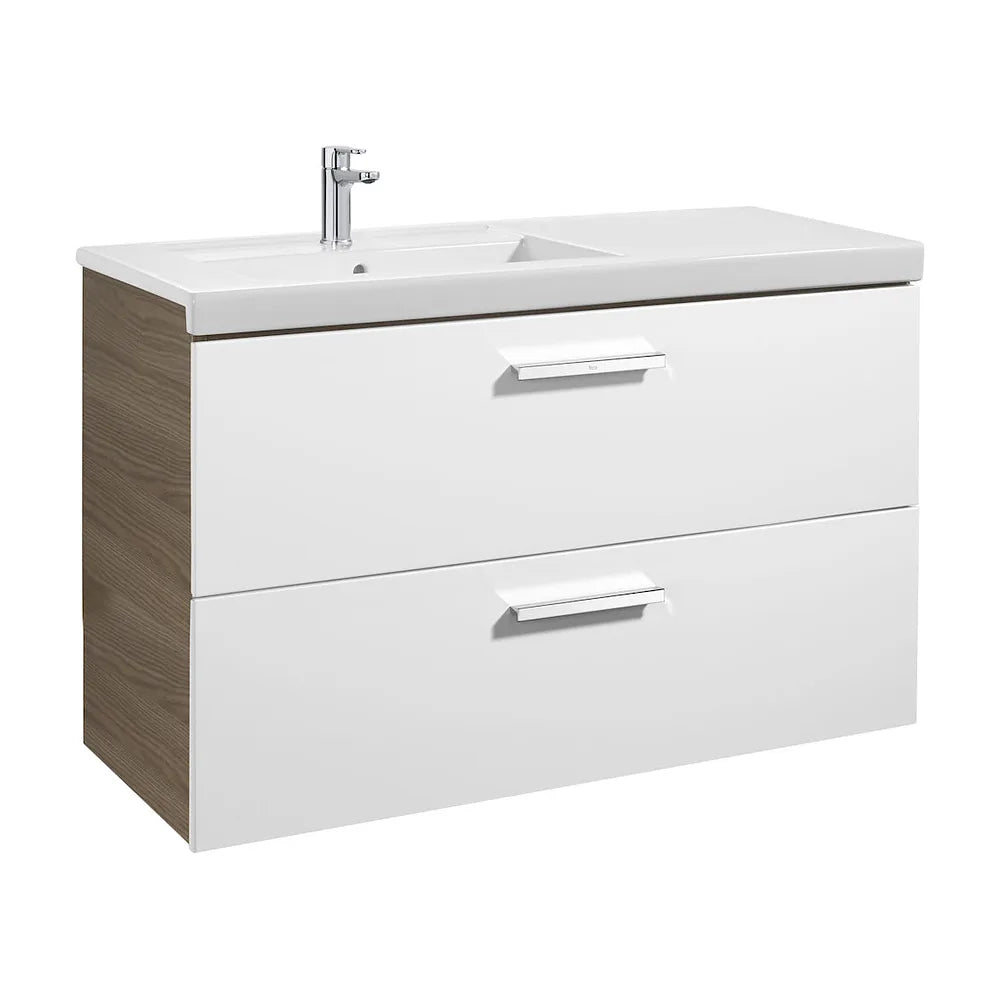 Mueble de Baño Suspendido 110 cm con Lavabo y 2 Cajones Blanco y Fresno Unik Prisma Roca - Vista 1