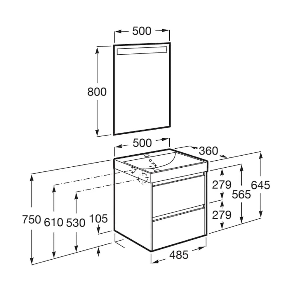 Conjunto de Baño con Espejo Led Eidos Ella Ona de 50 cm Colección Unik Blanco Mate Roca - Vista 2