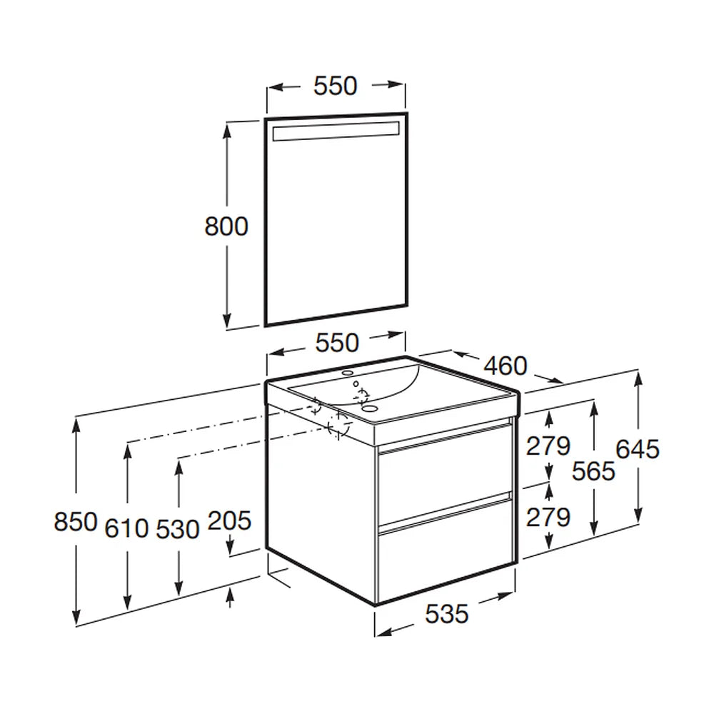 Mueble de Baño con Lavabo y 2 Cajones Olmo Oscuro Ella Ona de 55 cm Colección Unik Roca - Vista 2