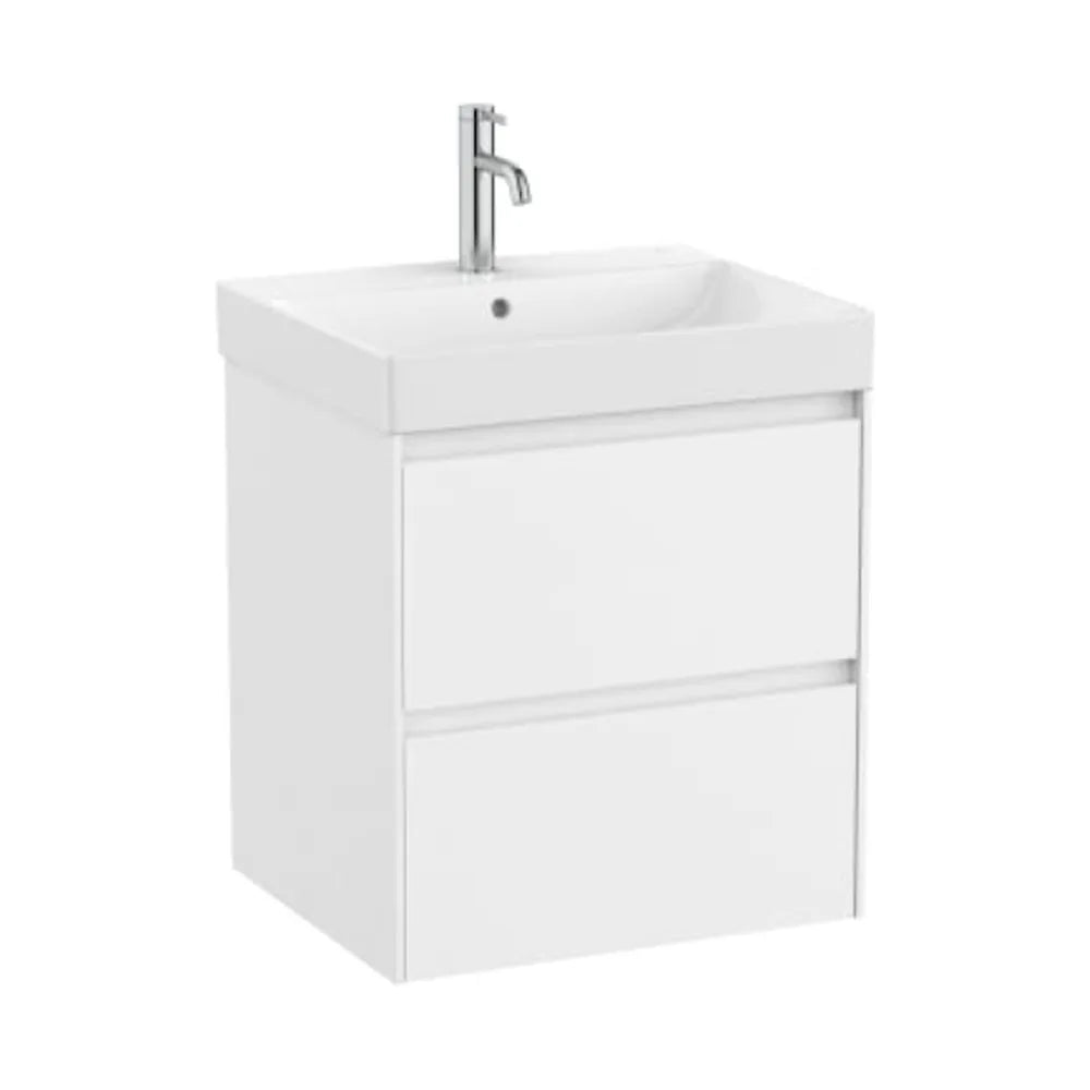 Mueble de baño con lavabo de 60 cm de ancho y 2 cajones en color blanco mate Unik Ella Ona Roca - Vista 1