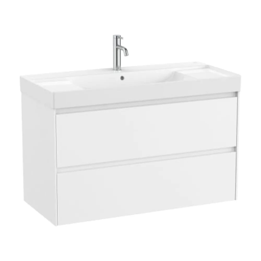 Mueble de baño con lavabo de 100 cm de ancho y 2 cajones en color blanco mate Unik Ella Ona Roca - Vista 1