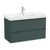 Mueble de baño con lavabo de 100 cm de ancho y dos cajones en color verde montaña Unik Ella Ona Roca