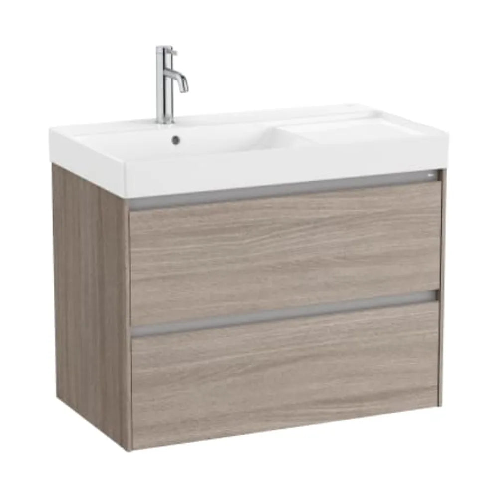 Mueble de baño con lavabo a la izquierda de 80 cm de ancho y 2 cajones en color roble claro Unik Ona Roca - Vista 1