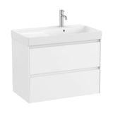 Móvel de casa de banho com lavatório lado direito de 80 cm de largura e 2 gavetas de cor branco-mate Unik Ona Roca