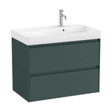 Mueble de baño con lavabo a la derecha de 80 cm de ancho y 2 cajones en color verde montaña Unik Ona Roca