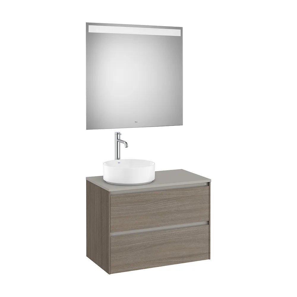 Conjunto de Baño de Mueble y 2 Cajones para Lavabo a la Izquierda y Espejo Color Olmo Oscuro de 80 cm Colección Ona Roca - Vista 2