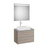 Conjunto de Baño de Mueble y 2 Cajones para Lavabo a la Izquierda y Espejo Color Olmo Oscuro de 80 cm Colección Ona Roca