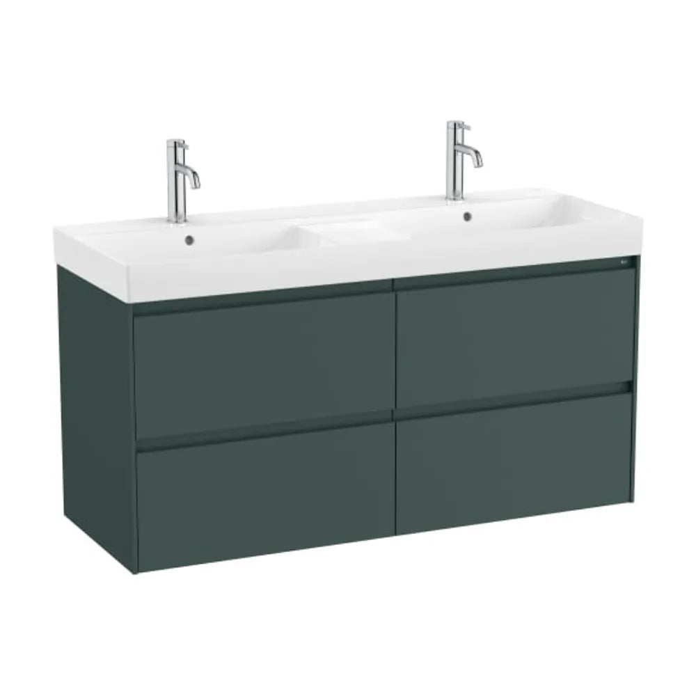 Mueble de baño con doble lavabo de 120 cm de alto y 4 cajones en color verde montaña Ona Roca - Vista 1