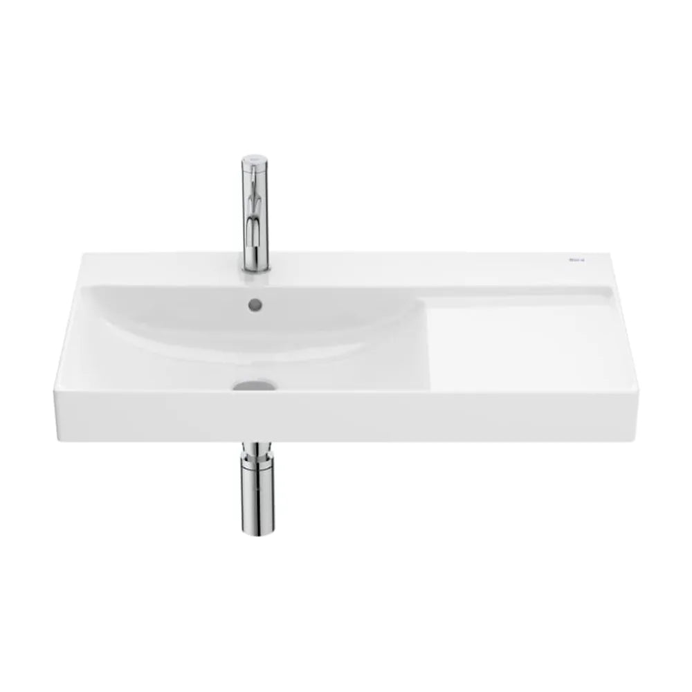 Lavabo mural de porcelana con cubeta a la izquierda en acabado color blanco Ona Roca - Vista 1