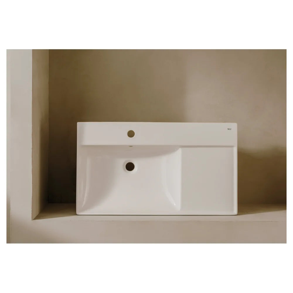Lavabo mural de porcelana con cubeta a la izquierda en acabado color blanco Ona Roca - Vista 3
