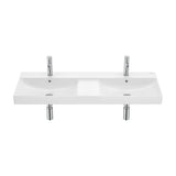 Lavabo doble rectangular de porcelana mural con repisa blanco brillo 120x46 cm Ona Roca