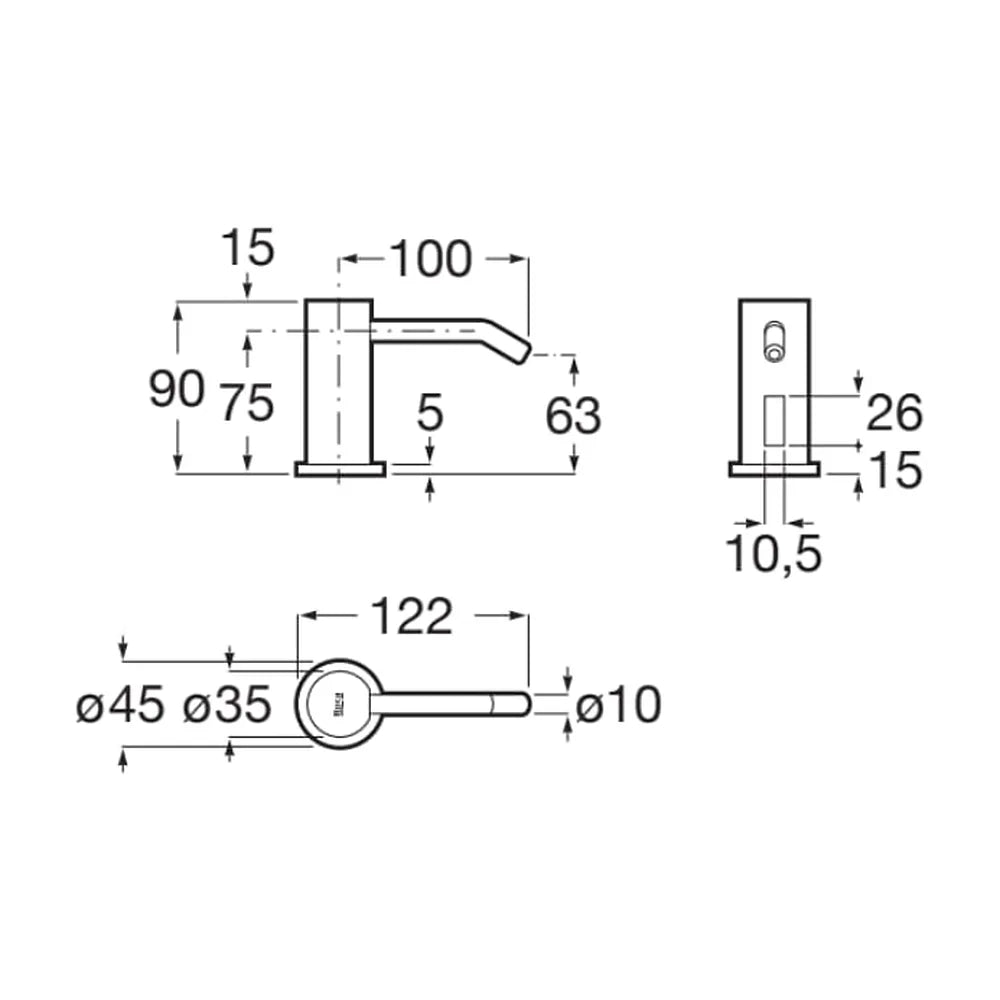 Dosificador de Metal con Sensor para Jabón O Gel a Red en Color Cromado Ona Roca - Vista 4