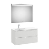 Conjunto lavabo a izquierda de 100 cm con un acabado en color gris piedra Aleyda Roca