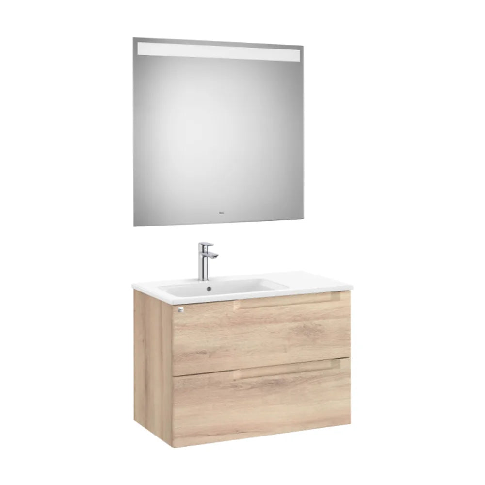 Conjunto lavabo a izquierda de 80 cm con un acabado en color beige madera Aleyda Roca - Vista 1