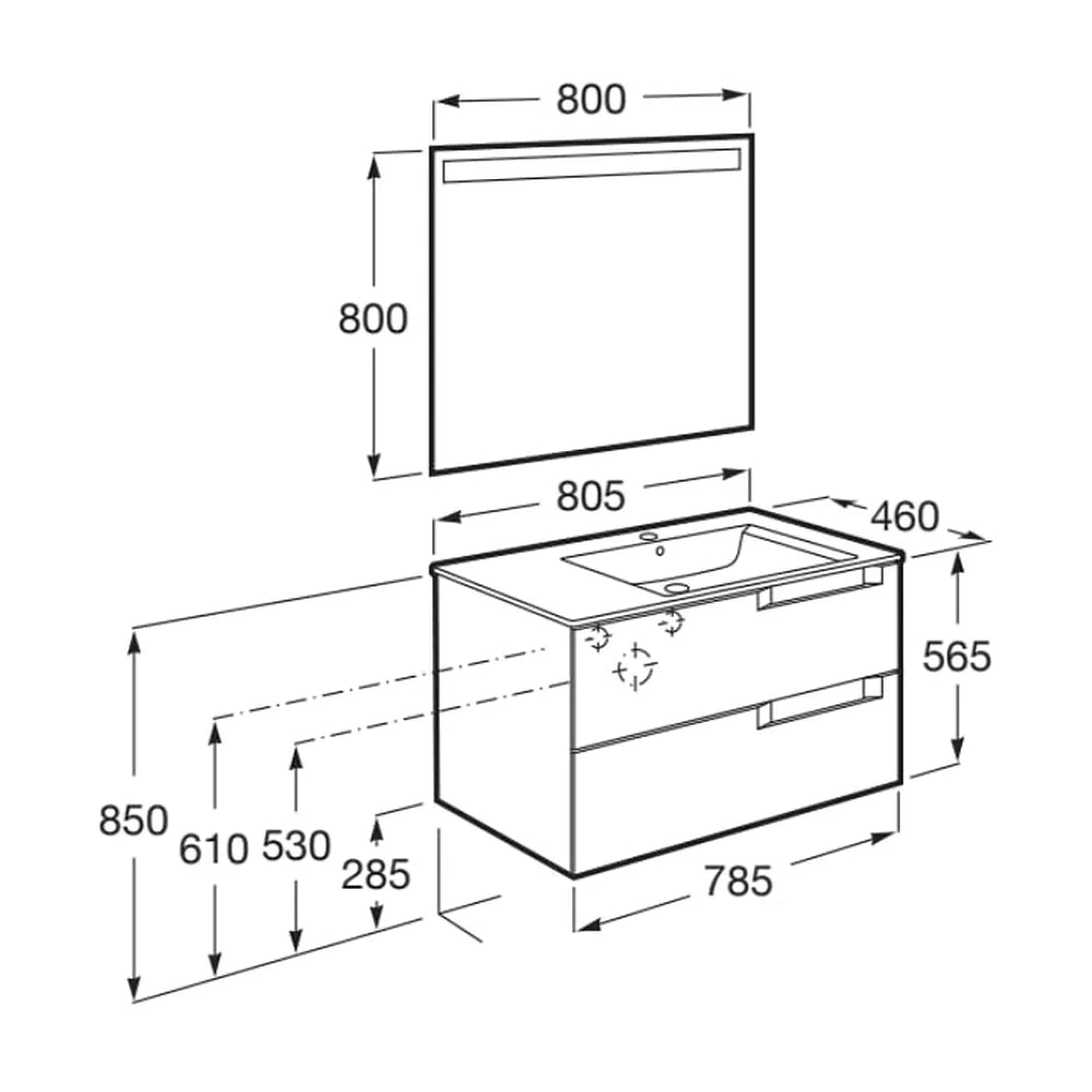 Conjunto Lavabo a Derecha Aleyda 80 cm Blanco Mate Roca - Vista 3