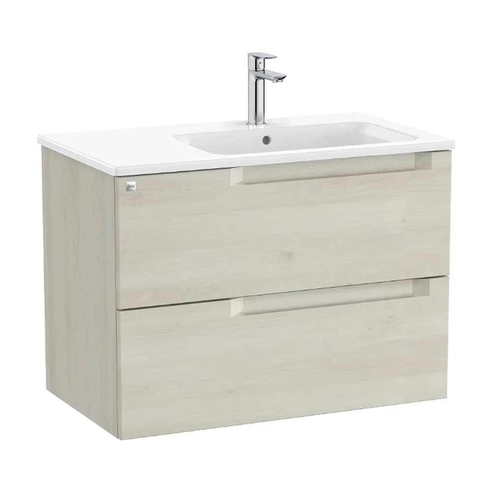 Mueble de baño con lavabo de porcelana a la derecha de 80 cm color madera blanca Aleyda Roca - Vista 1