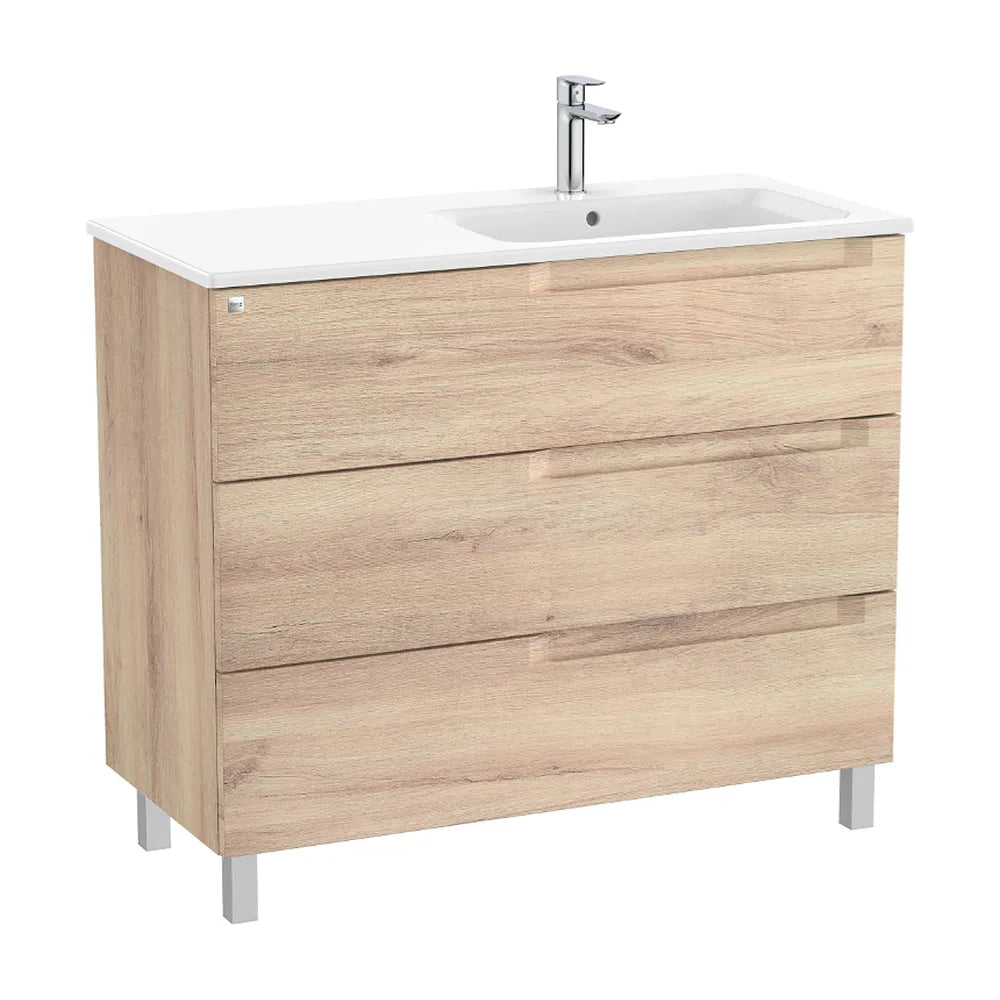 Mueble de baño con lavabo a derecha de 100 cm de ancho en color beige madera Aleyda Roca - Vista 1