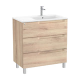 Mueble de baño con lavabo a la derecha de 80 cm de ancho en color beige madera Aleyda Roca