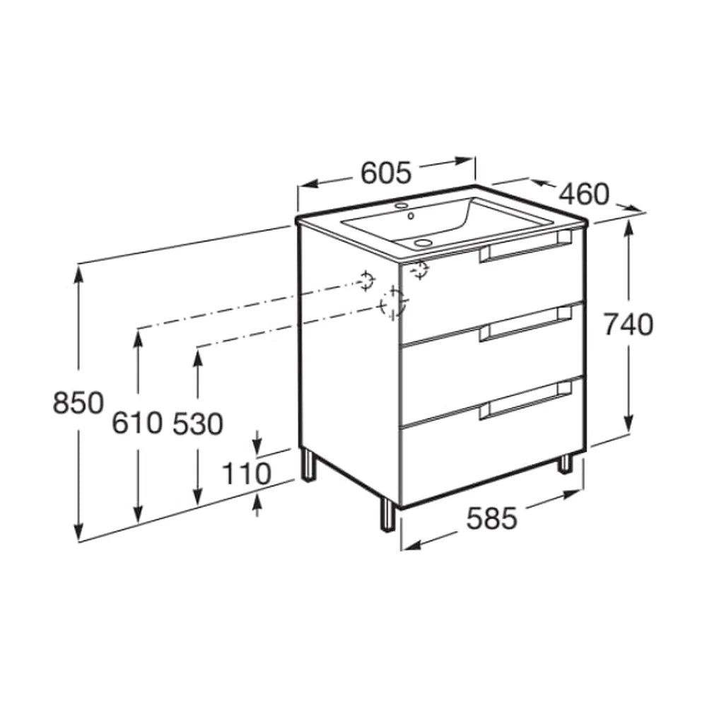 Mueble de Baño con Lavabo Centrado de 60 cm Colección Aleyda Blanco Mate Roca - Vista 2