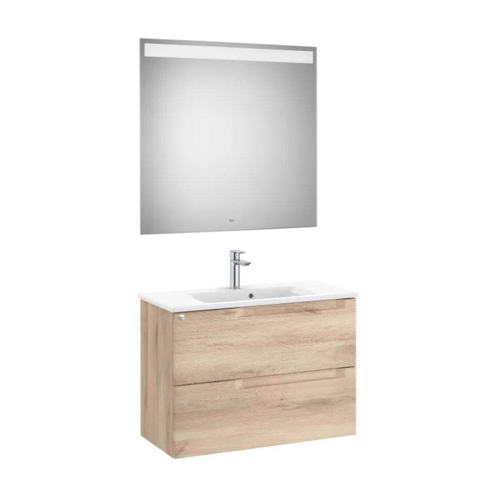 Conjunto de lavabo centrado 80 cm con un acabado en color beige madera Aleyda Roca - Vista 1