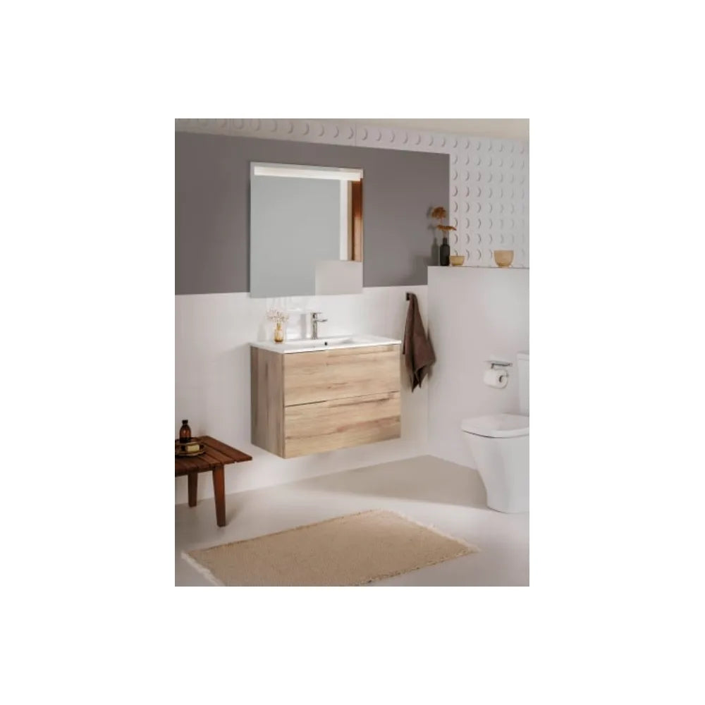 Conjunto de lavabo centrado 80 cm con un acabado en color beige madera Aleyda Roca - Vista 2