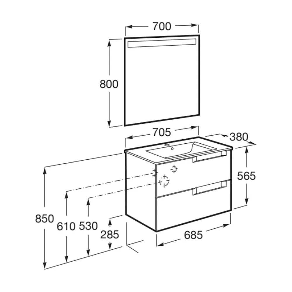 Conjunto de Lavabo Centrado Gris Piedra Aleyda 70 cm Roca - Vista 5