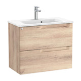 Mueble de baño de 70 cm de ancho con lavabo centrado en color beige madera Aleyda Roca