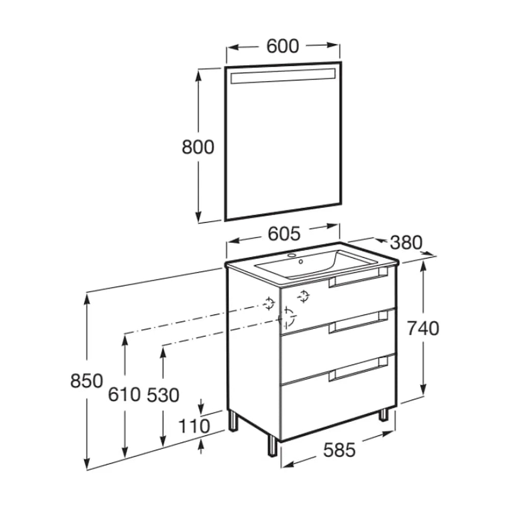 Conjunto de Lavabo Compacto Aleyda 60 cm Blanco Mate Roca - Vista 4